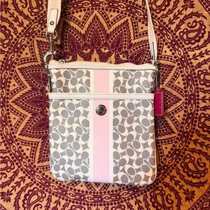 Coach Signature Pink and Gray Crossbody Bag